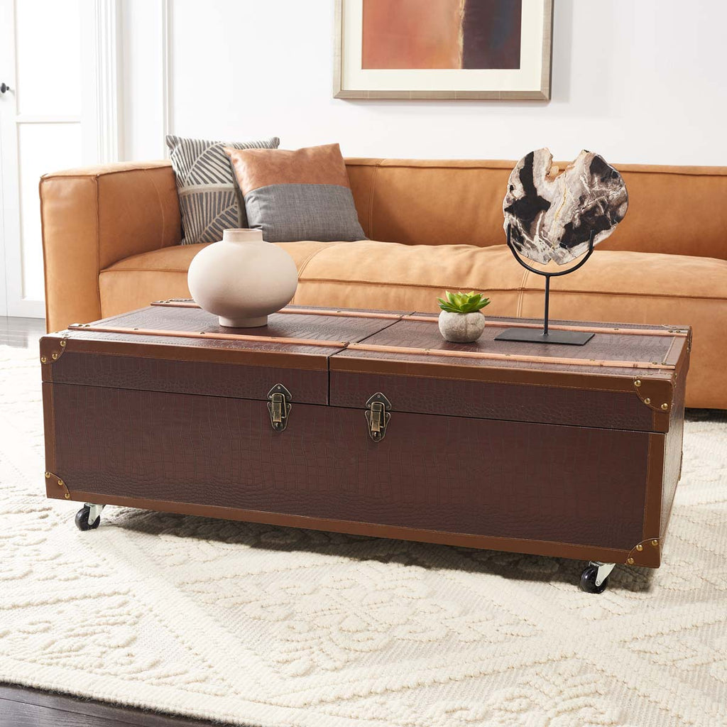 Safavieh Zoe Coffee Table Storage Trunk With Wine Rack - Brown