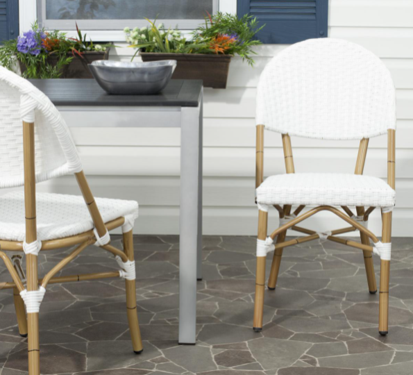 Safavieh Barrow Indoor-Outdoor  Side Chair - White/Light Brown (Set of 2)