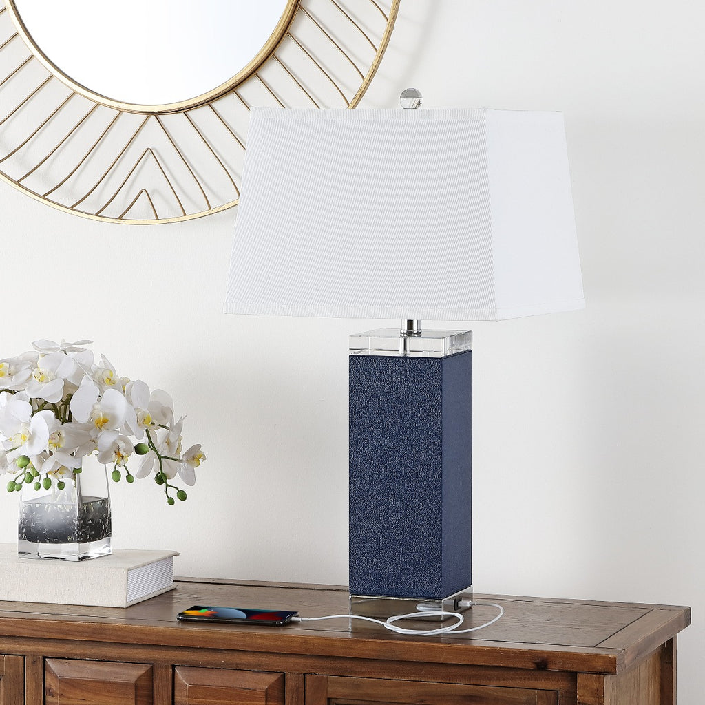 Safavieh Deco 27 Inch H Leather Table Lamp-Navy (Set of 2)