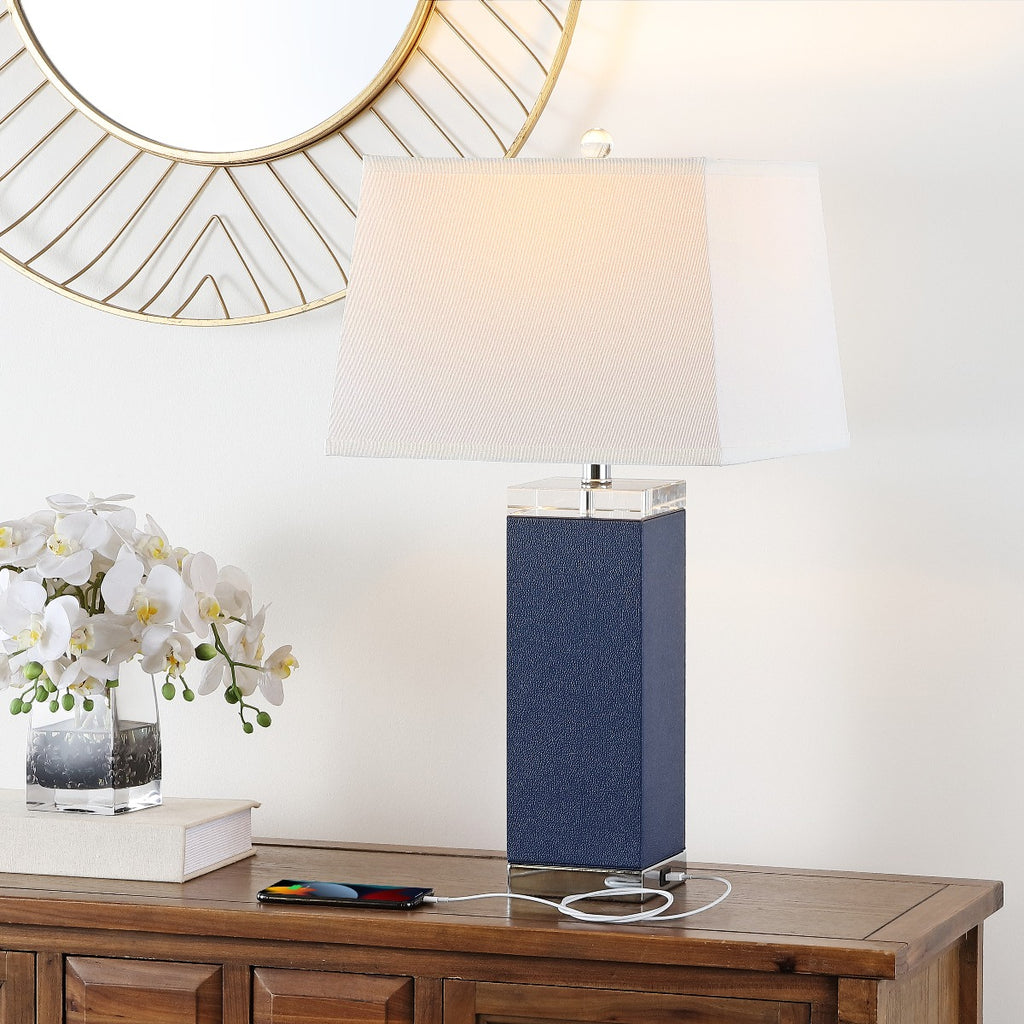 Safavieh Deco 27 Inch H Leather Table Lamp-Navy (Set of 2)