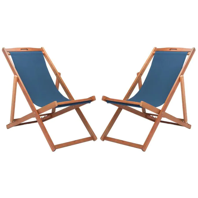 Safavieh Loren Sling Chair - Natural/Navy (Set of 2)