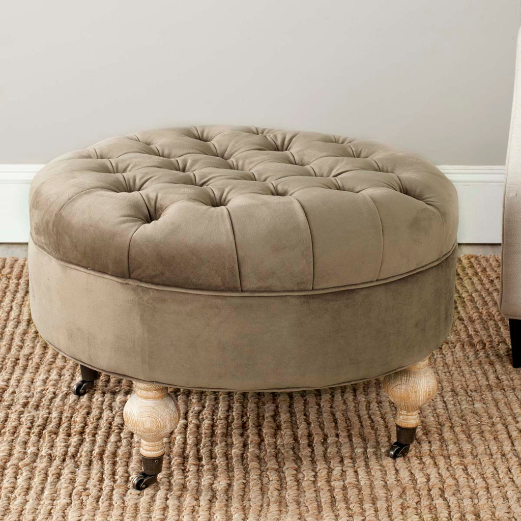 Safavieh Clara Tufted Round Ottoman - Mushroom