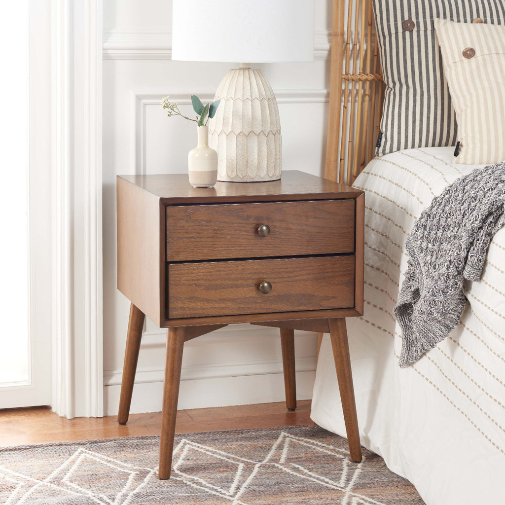 Safavieh Scully 2 Drawer Nightstand - Oak / Gold