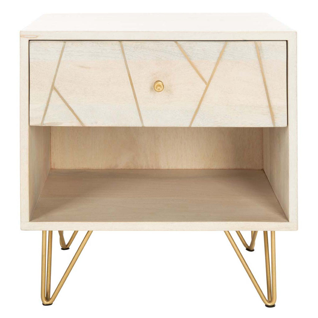 Safavieh Marigold Nightstand - White Washed / Brass