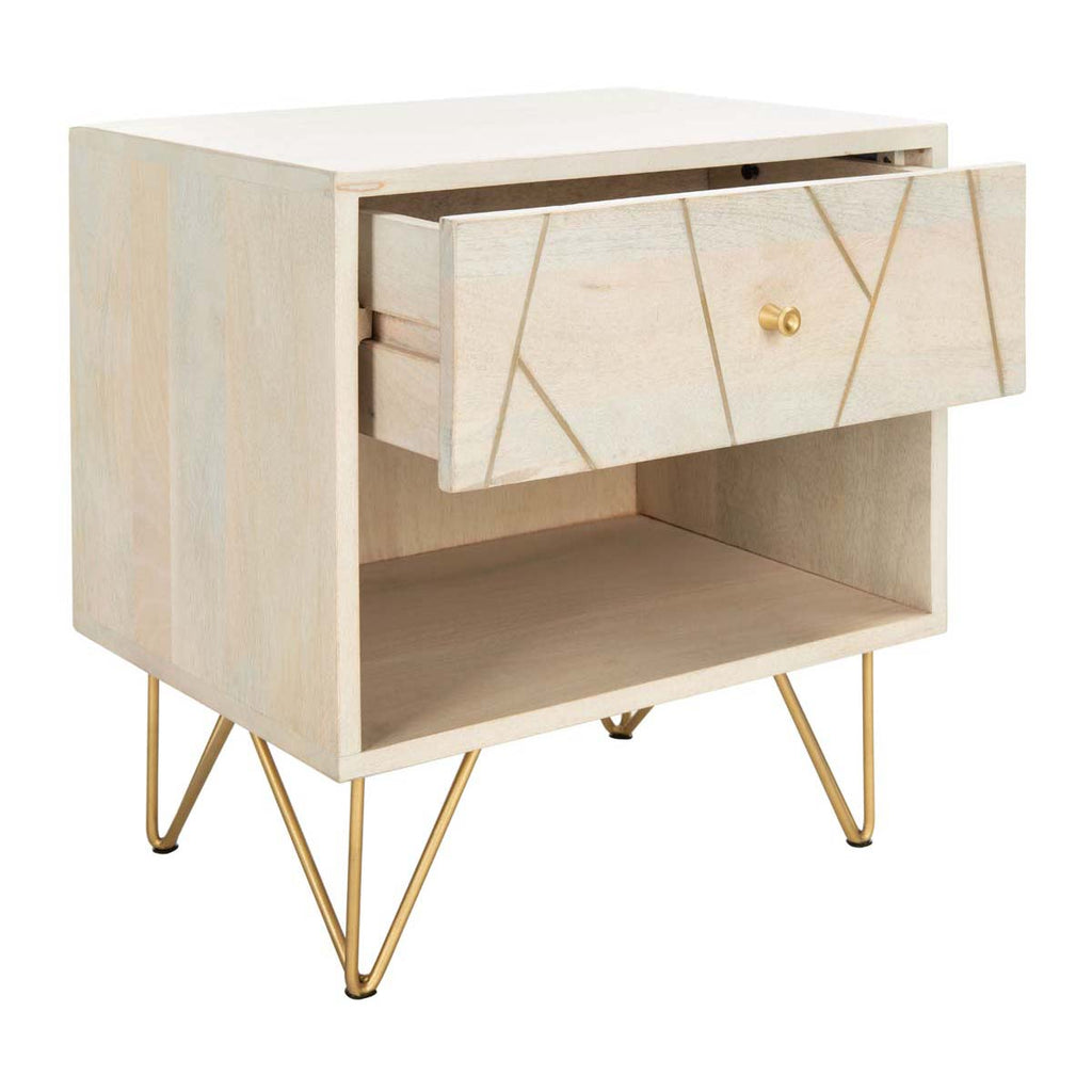 Safavieh Marigold Nightstand - White Washed / Brass