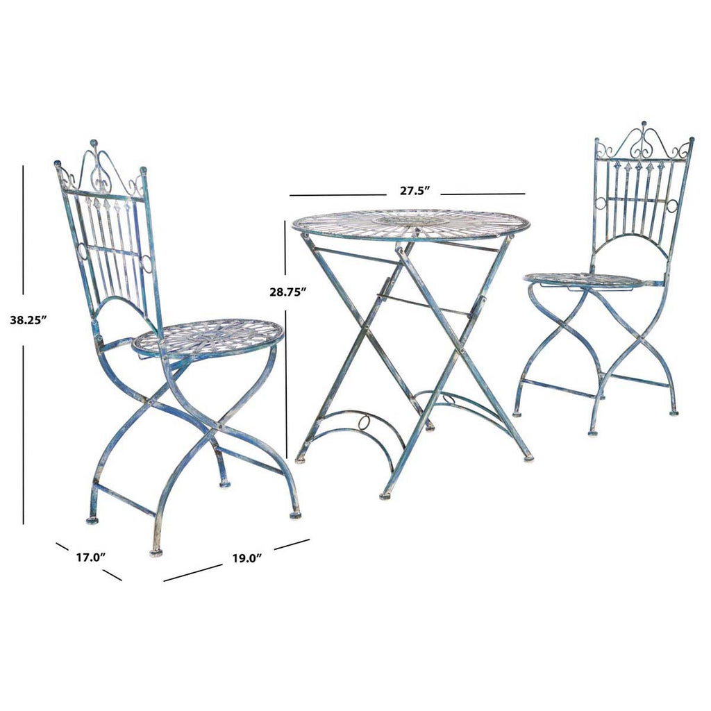 Safavieh Belen Bistro Set, One Table And Two Chairs - Antique Blue