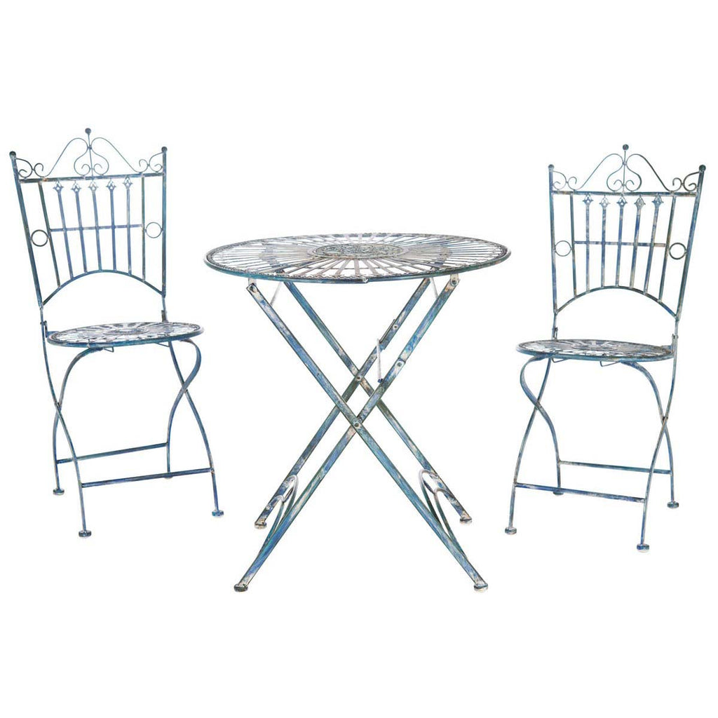 Safavieh Belen Bistro Set, One Table And Two Chairs - Antique Blue