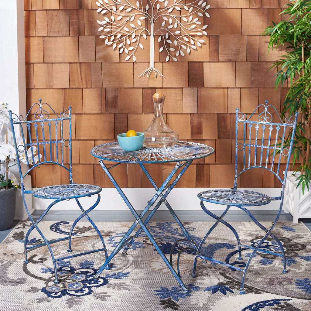 Safavieh Belen Bistro Set, One Table And Two Chairs - Antique Blue