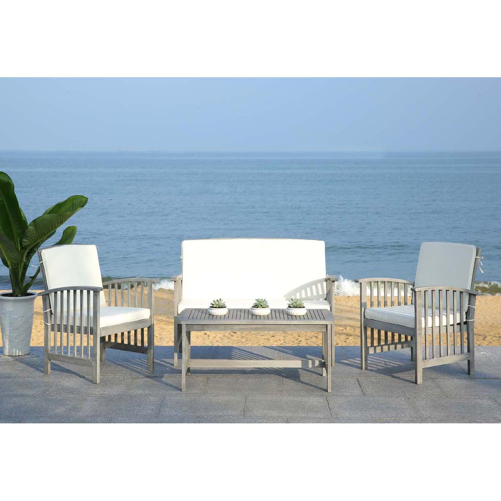 Safavieh Rocklin 4 Pc Outdoor Set - Grey Wash/Beige