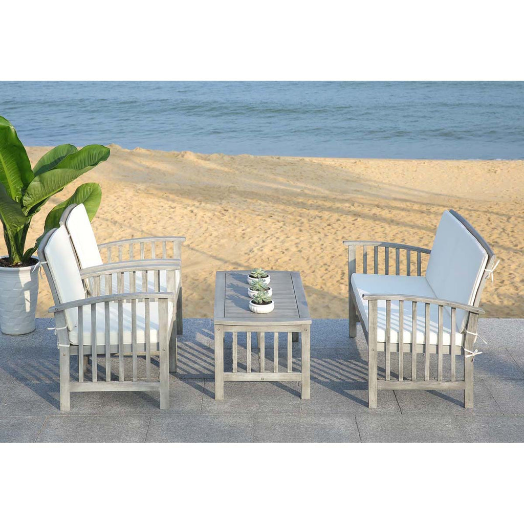 Safavieh Rocklin 4 Pc Outdoor Set - Grey Wash/Beige