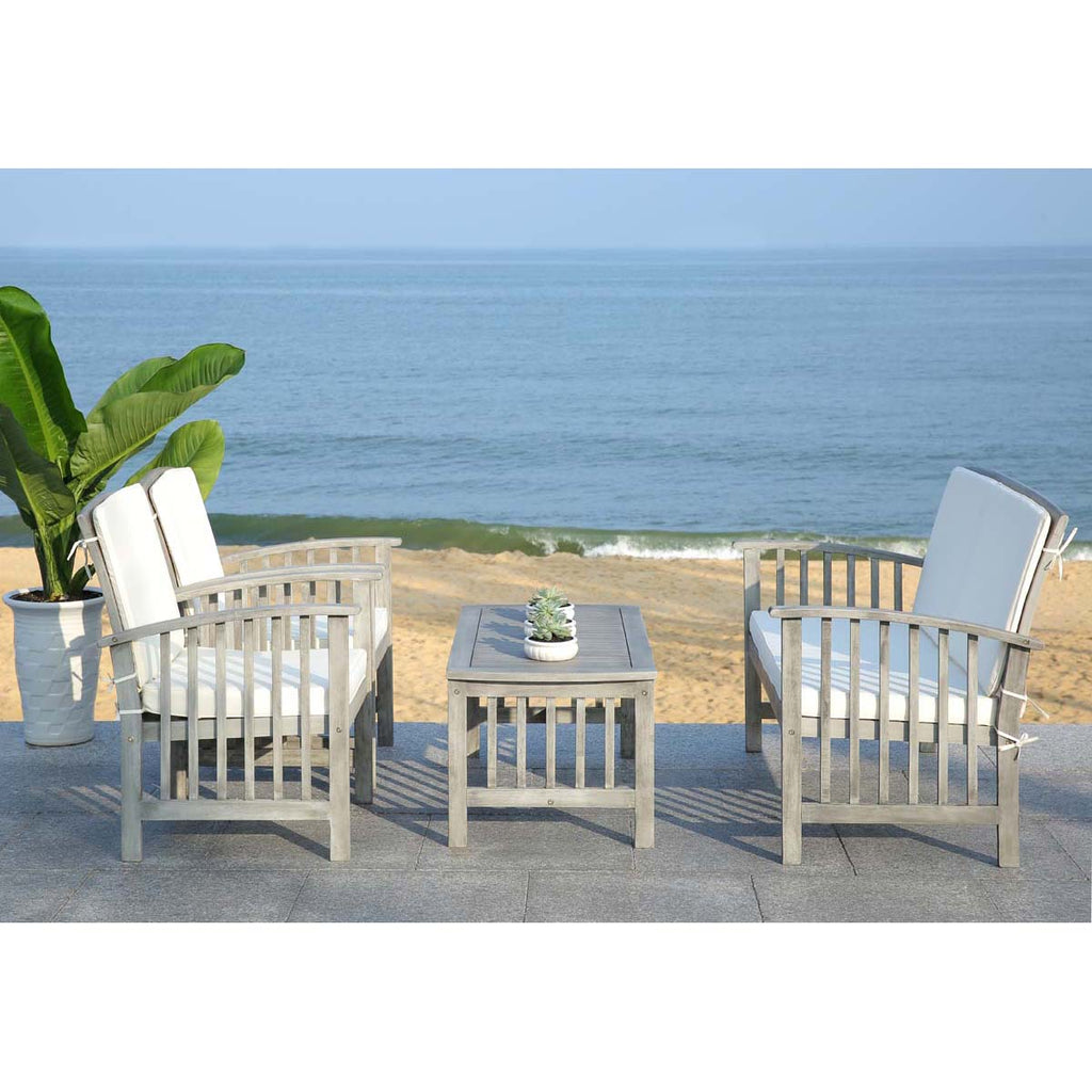 Safavieh Rocklin 4 Pc Outdoor Set - Grey Wash/Beige