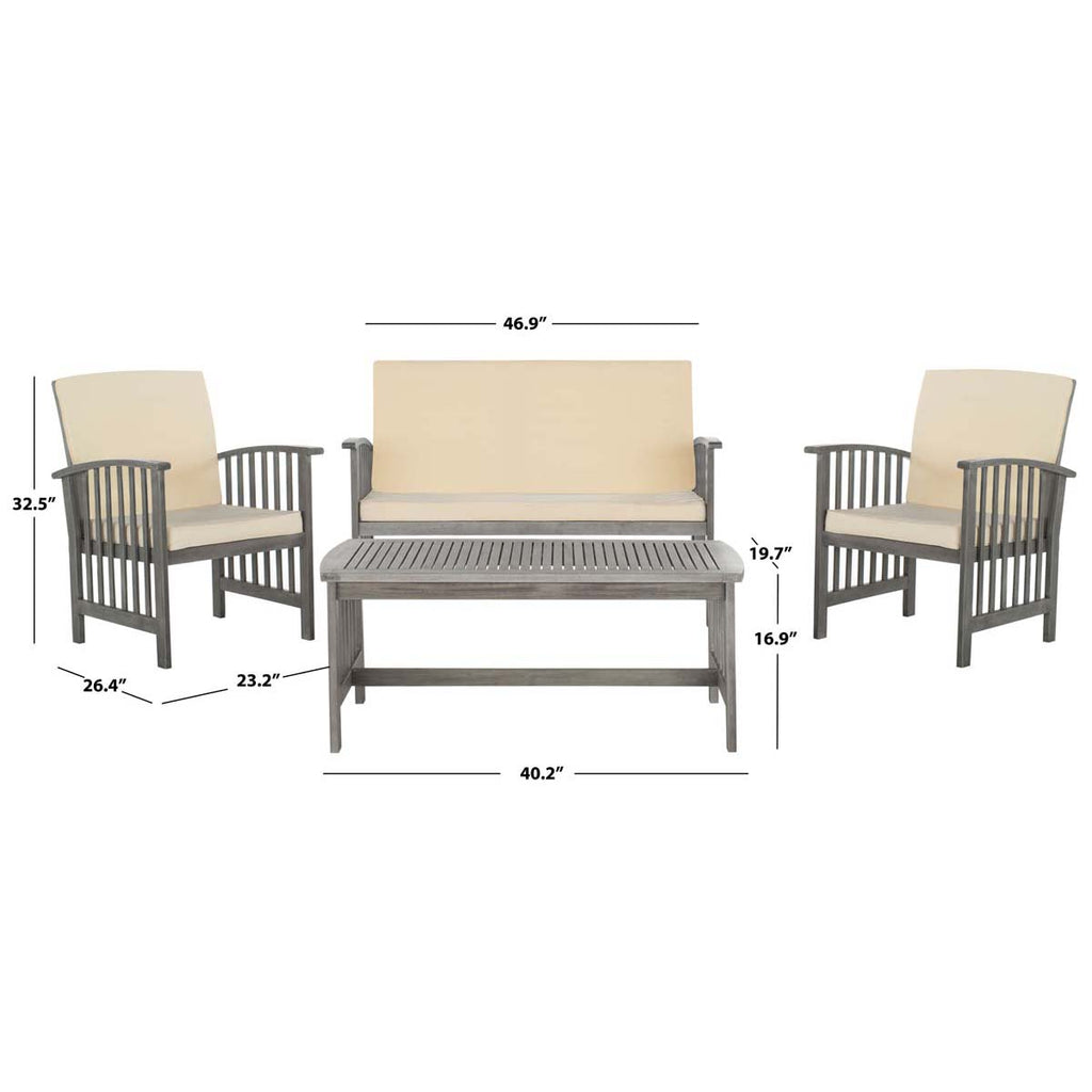 Safavieh Rocklin 4 Pc Outdoor Set - Grey Wash/Beige