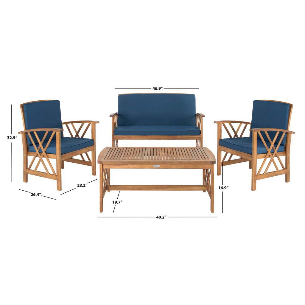 Safavieh Fontana 4 Pc Outdoor Set - Natural/Navy