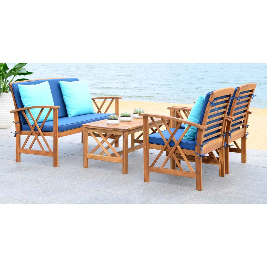 Safavieh Fontana 4 Pc Outdoor Set - Natural/Navy