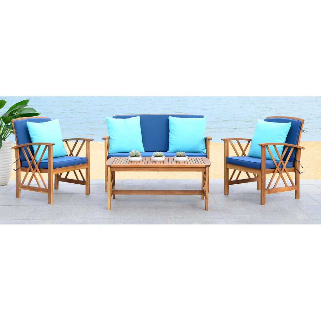 Safavieh Fontana 4 Pc Outdoor Set - Natural/Navy