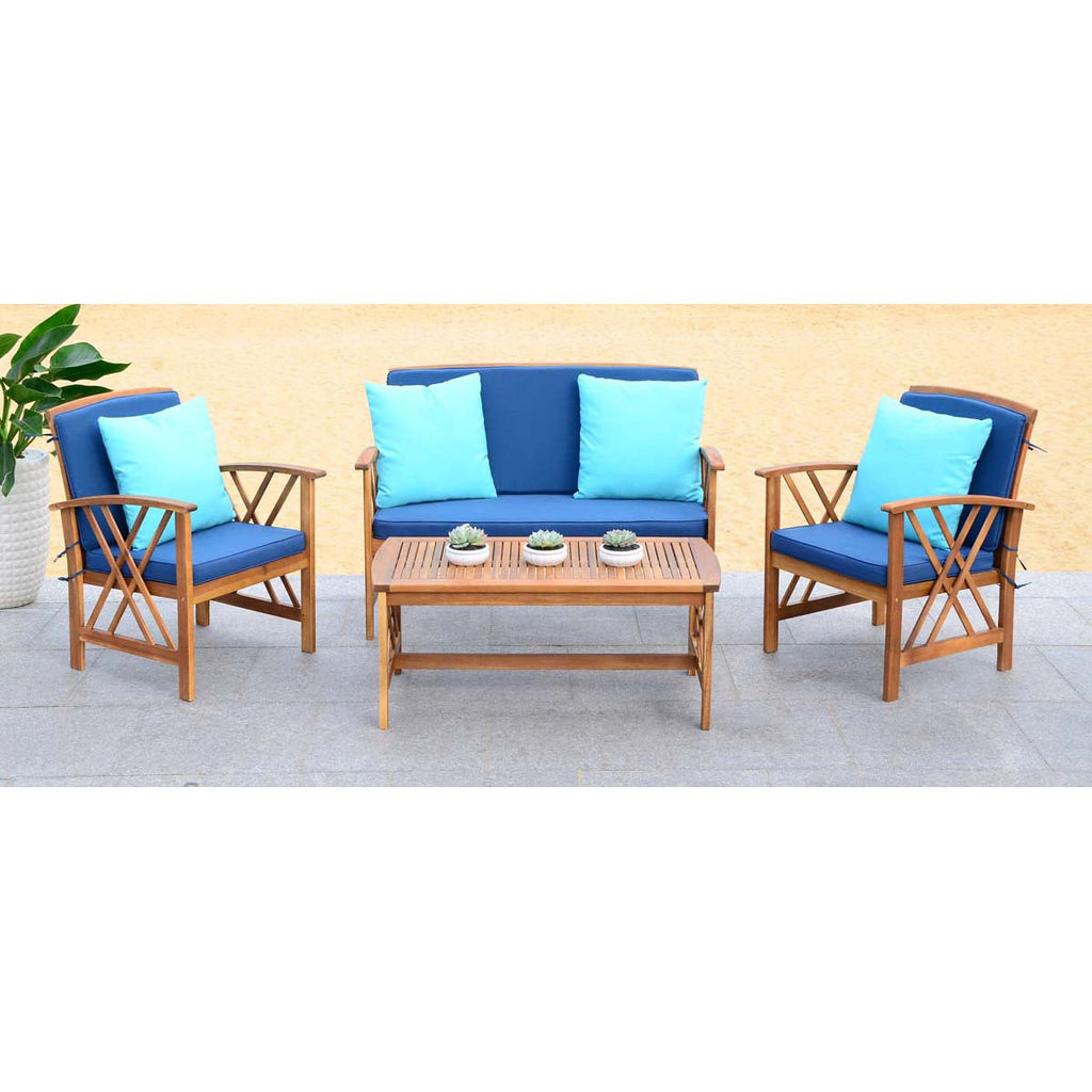 Safavieh Fontana 4 Pc Outdoor Set - Natural/Navy