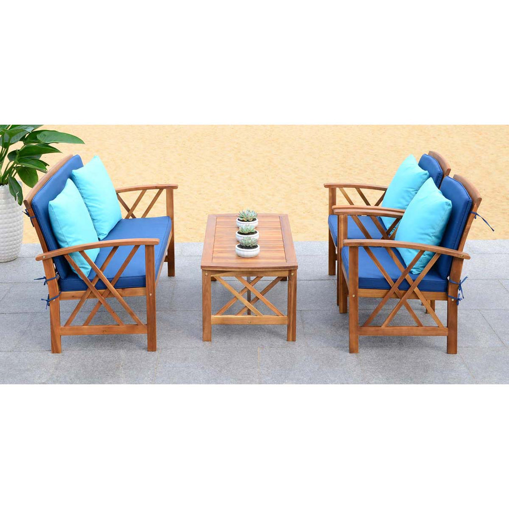 Safavieh Fontana 4 Pc Outdoor Set - Natural/Navy