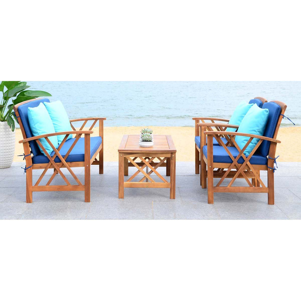 Safavieh Fontana 4 Pc Outdoor Set - Natural/Navy