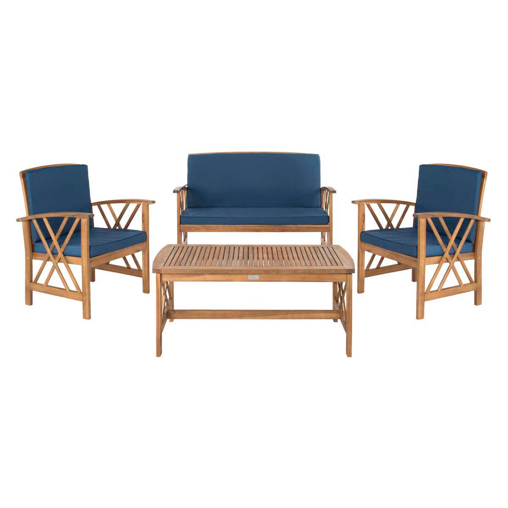 Safavieh Fontana 4 Pc Outdoor Set - Natural/Navy