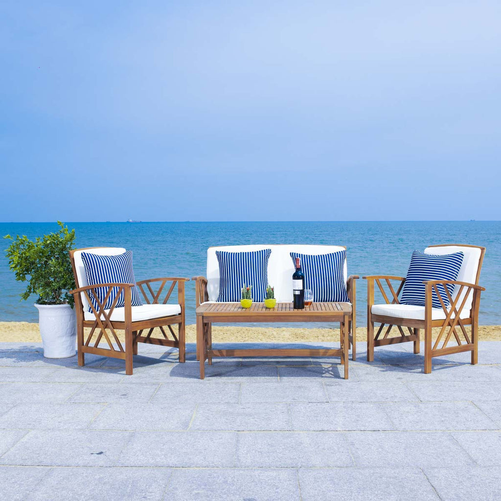 Safavieh Fontana 4 Pc Outdoor Set - Natural/Beige/Nvywht