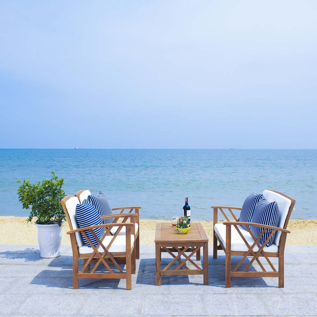Safavieh Fontana 4 Pc Outdoor Set - Natural/Beige/Nvywht
