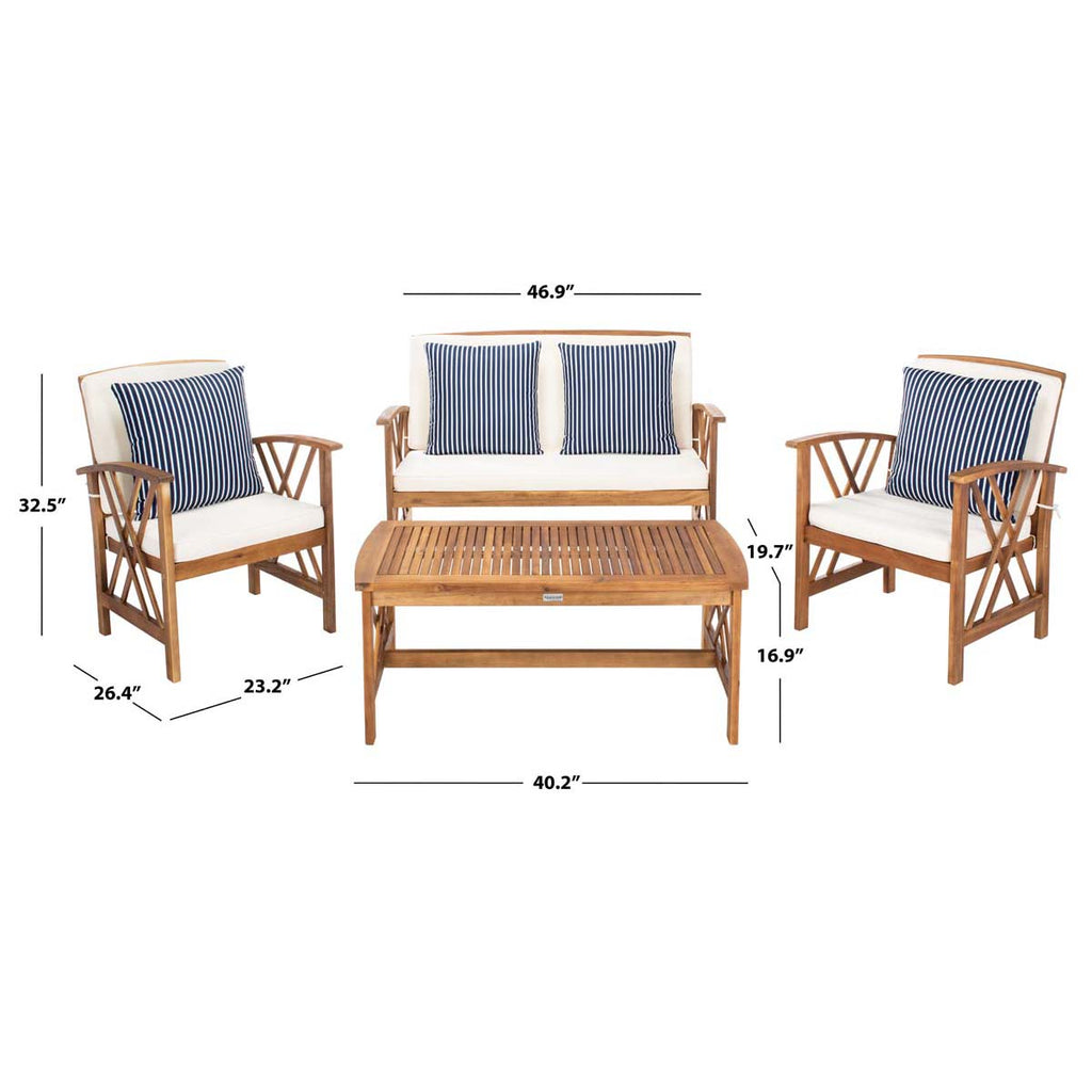 Safavieh Fontana 4 Pc Outdoor Set - Natural/Beige/Nvywht