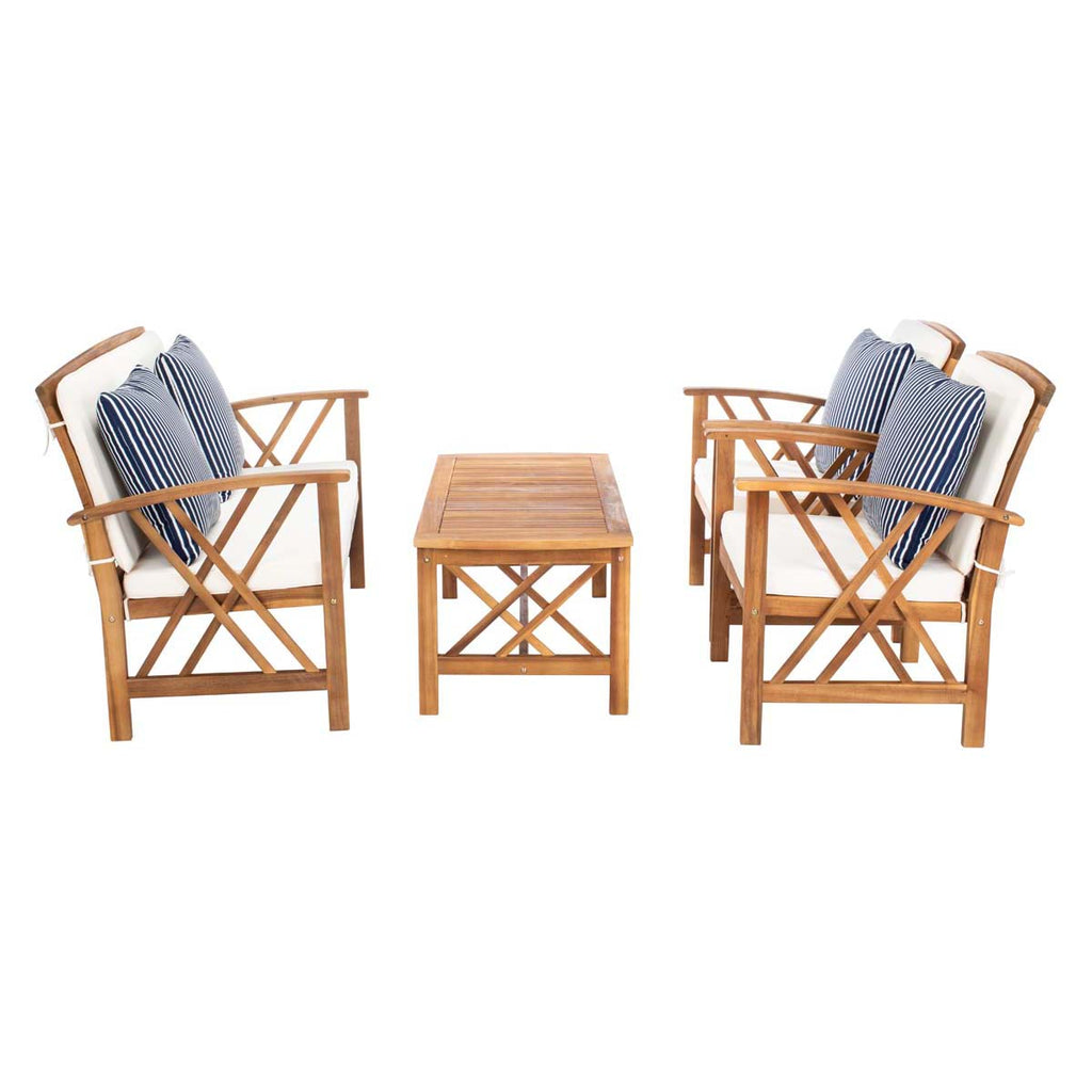 Safavieh Fontana 4 Pc Outdoor Set - Natural/Beige/Nvywht