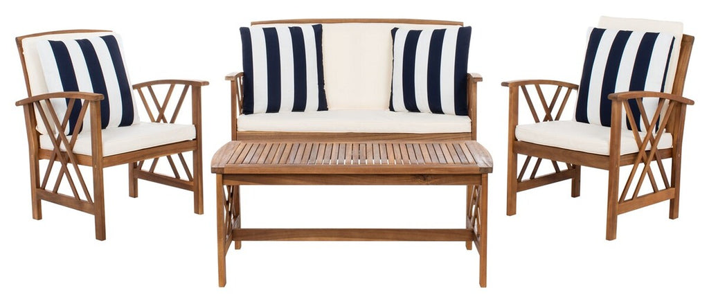 Safavieh Fontana 4 Pc Outdoor Set - Natural/Beige/Black;White