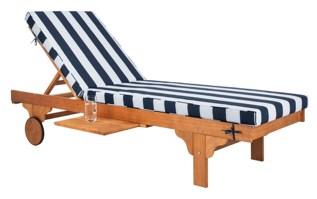 Safavieh Newport Chaise Lounge Chair With Side Table - Natural/Navy/White