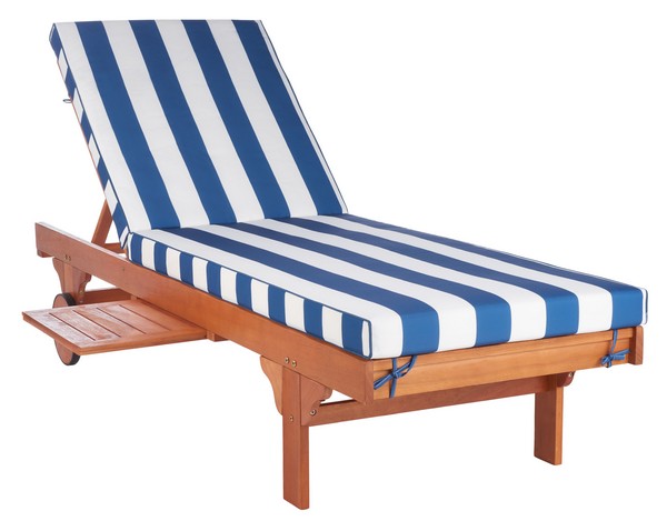 Safavieh Newport Chaise Lounge Chair With Side Table - Natural/Blue/White