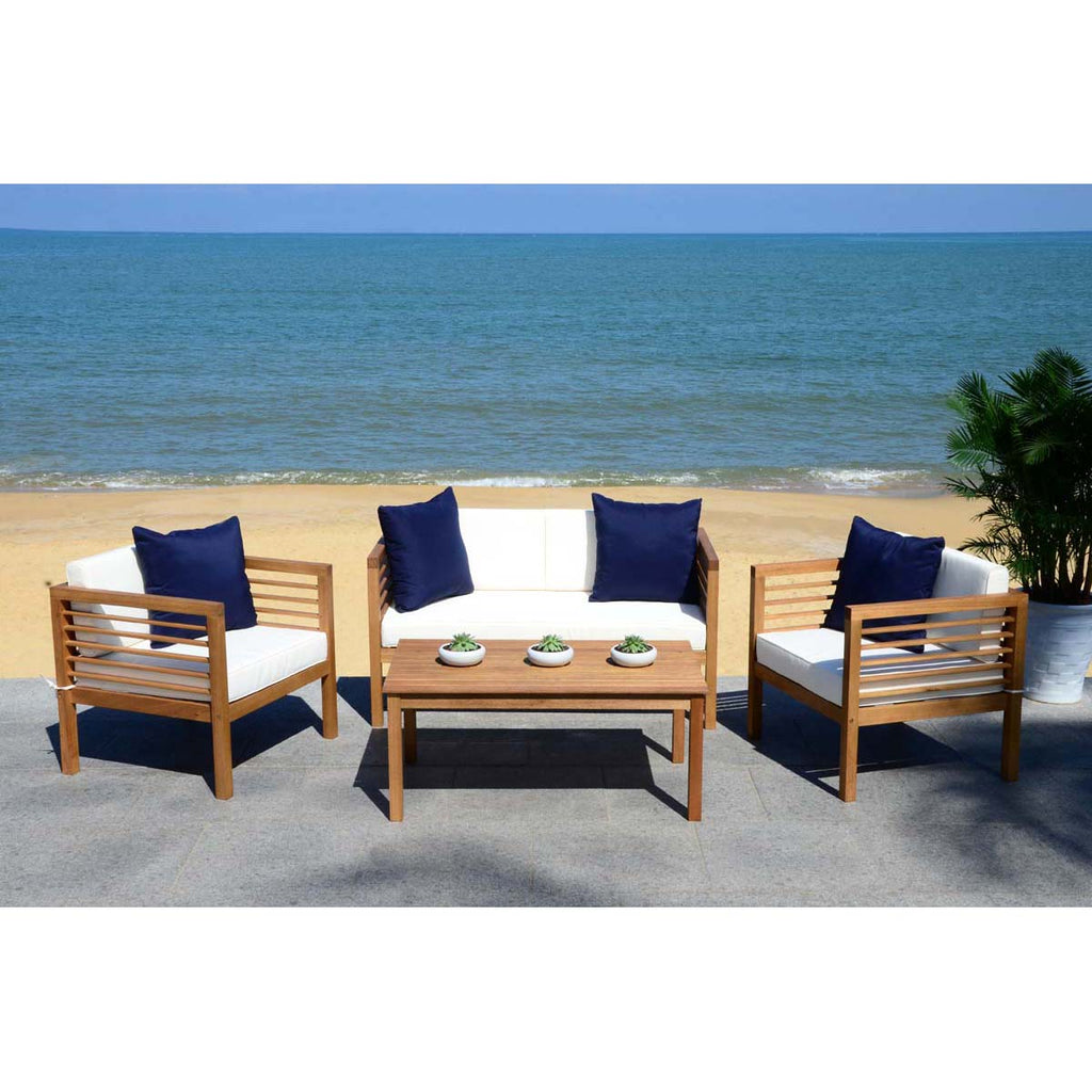 Safavieh Alda 4 Pc Outdoor Set With Accent Pillows - Natural/Beige/Navy