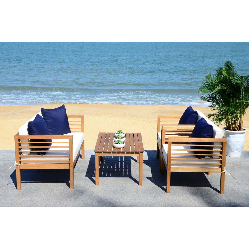 Safavieh Alda 4 Pc Outdoor Set With Accent Pillows - Natural/Beige/Navy