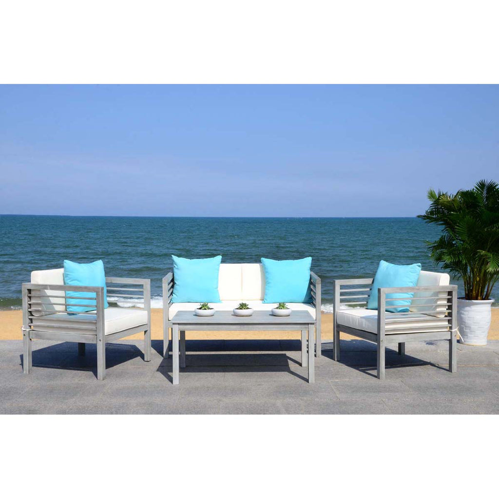 Safavieh Alda 4 Pc Outdoor Set With Accent Pillows - Grey Wash/Beige/Light Blue