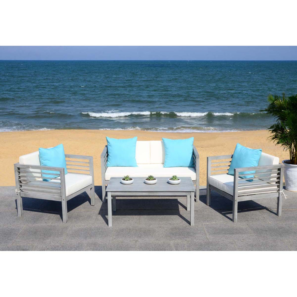 Safavieh Alda 4 Pc Outdoor Set With Accent Pillows - Grey Wash/Beige/Light Blue