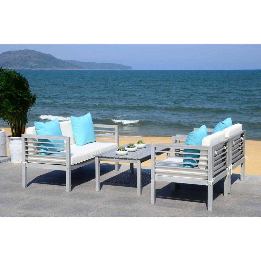 Safavieh Alda 4 Pc Outdoor Set With Accent Pillows - Grey Wash/Beige/Light Blue