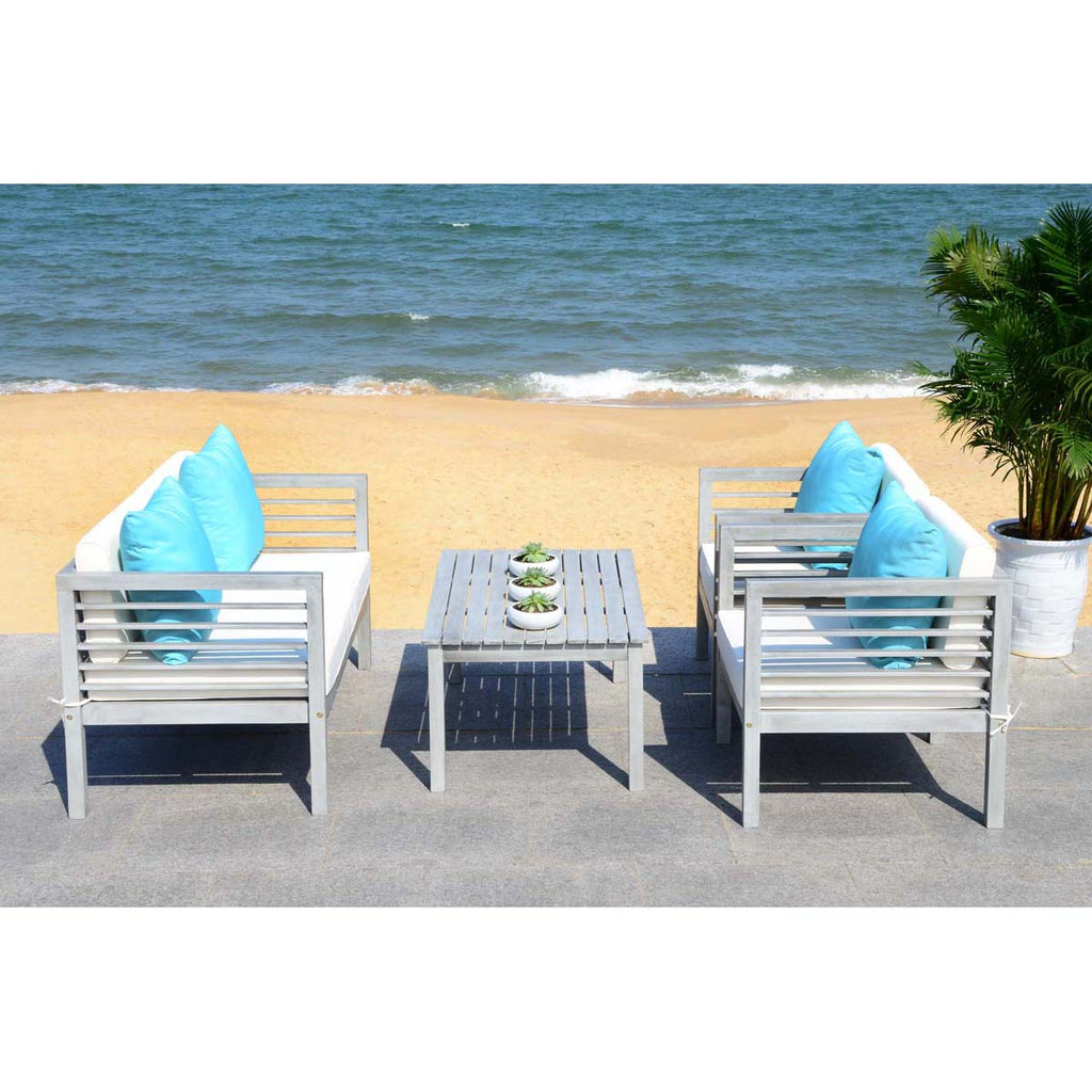 Safavieh Alda 4 Pc Outdoor Set With Accent Pillows - Grey Wash/Beige/Light Blue