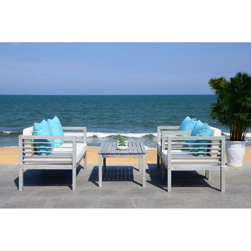 Safavieh Alda 4 Pc Outdoor Set With Accent Pillows - Grey Wash/Beige/Light Blue