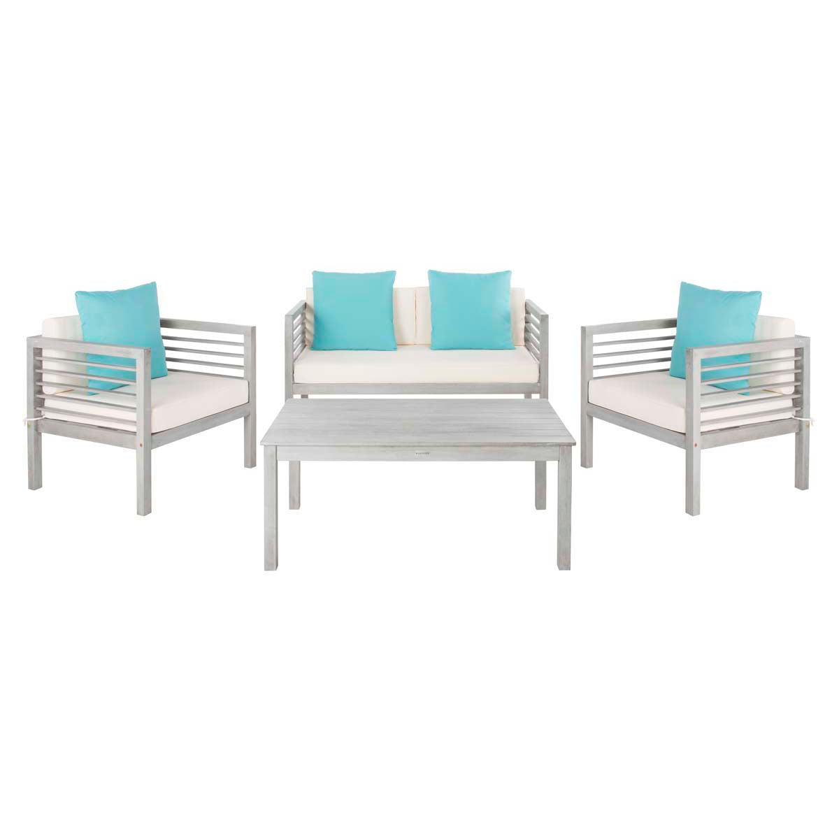 Safavieh Alda 4 Pc Outdoor Set With Accent Pillows Grey Wash Beige Light Blue