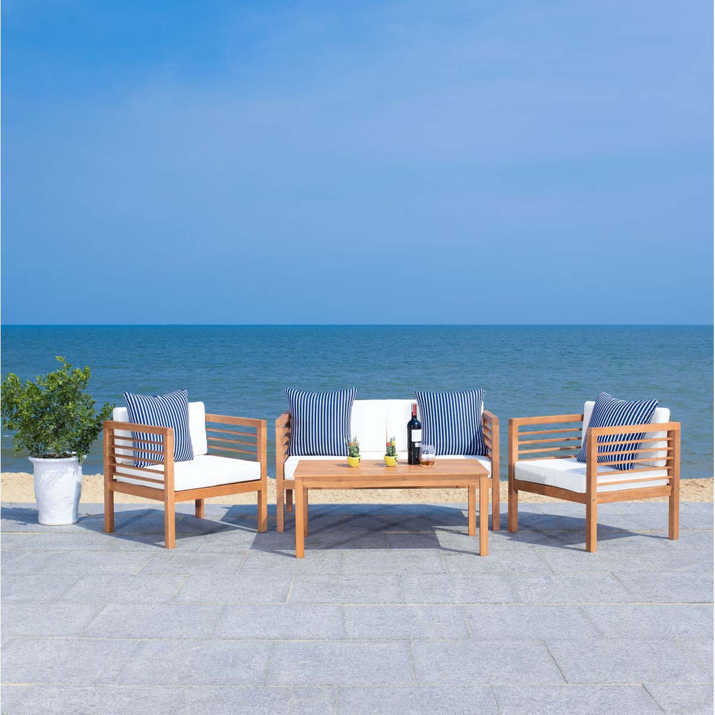 Safavieh Alda 4 Pc Outdoor Set With Accent Pillows - Natural/Beige/Nvywht