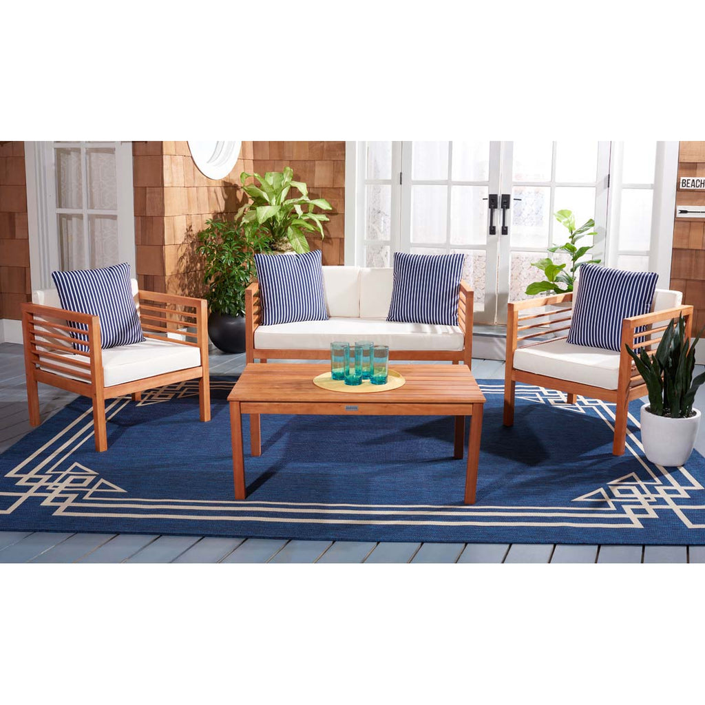 Safavieh Alda 4 Pc Outdoor Set With Accent Pillows - Natural/Beige/Nvywht