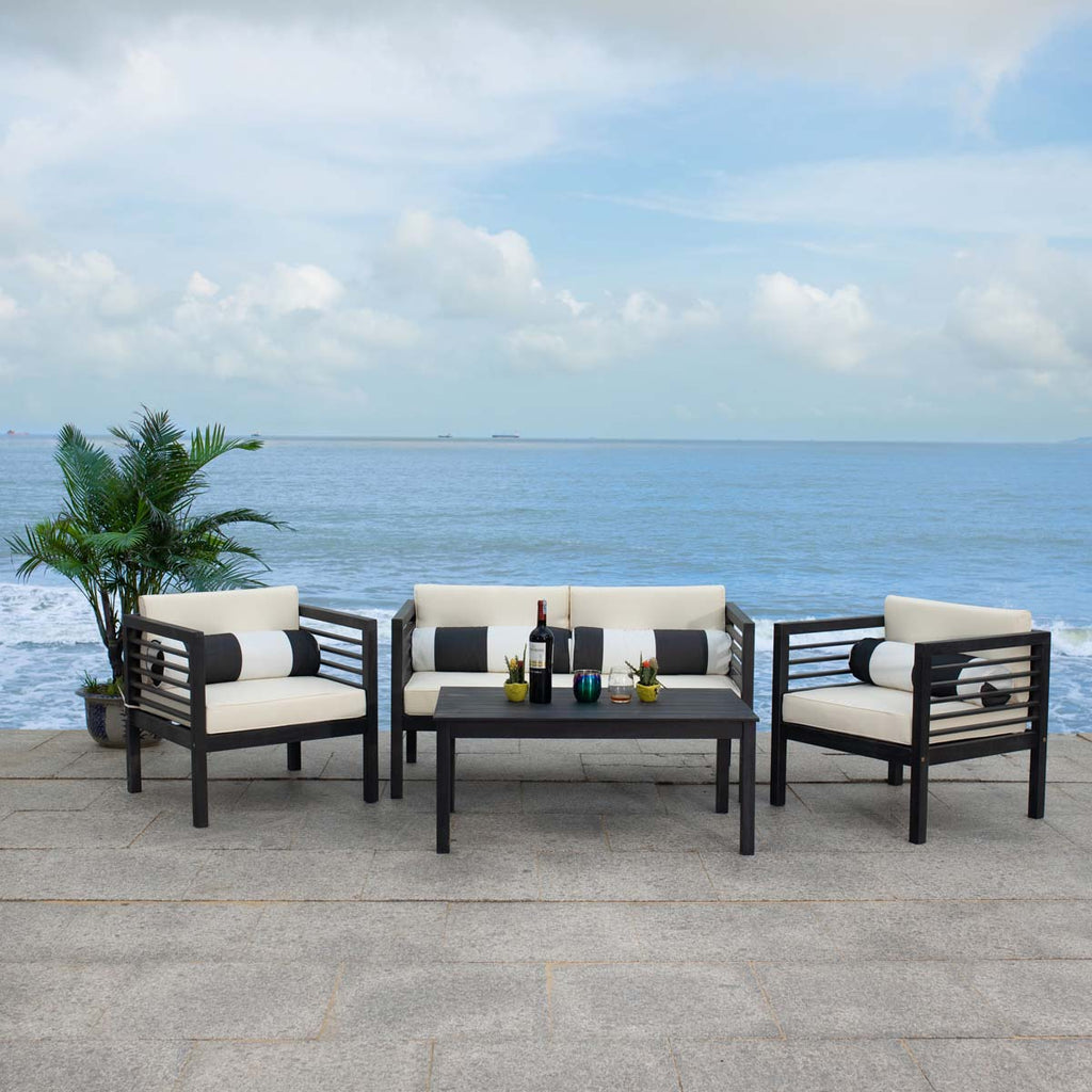 Safavieh Alda 4 Pc Outdoor Set With Accent Pillows - Black/Beige/Black;White