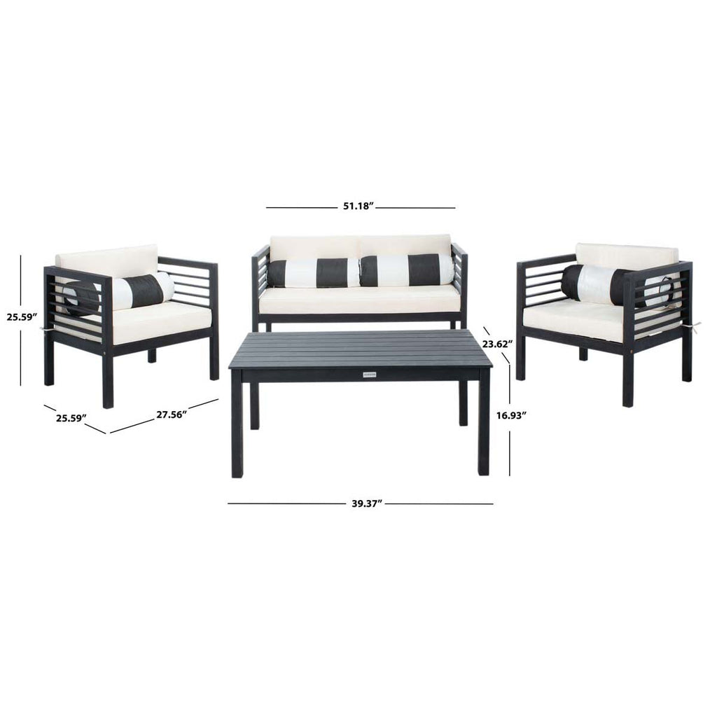 Safavieh Alda 4 Pc Outdoor Set With Accent Pillows - Black/Beige/Black;White