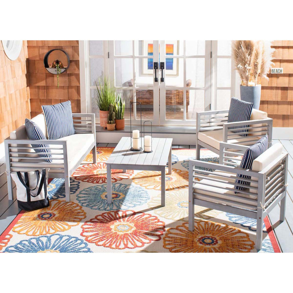 Safavieh Alda 4 Pc Outdoor Set With Accent Pillows - Grey/Beige