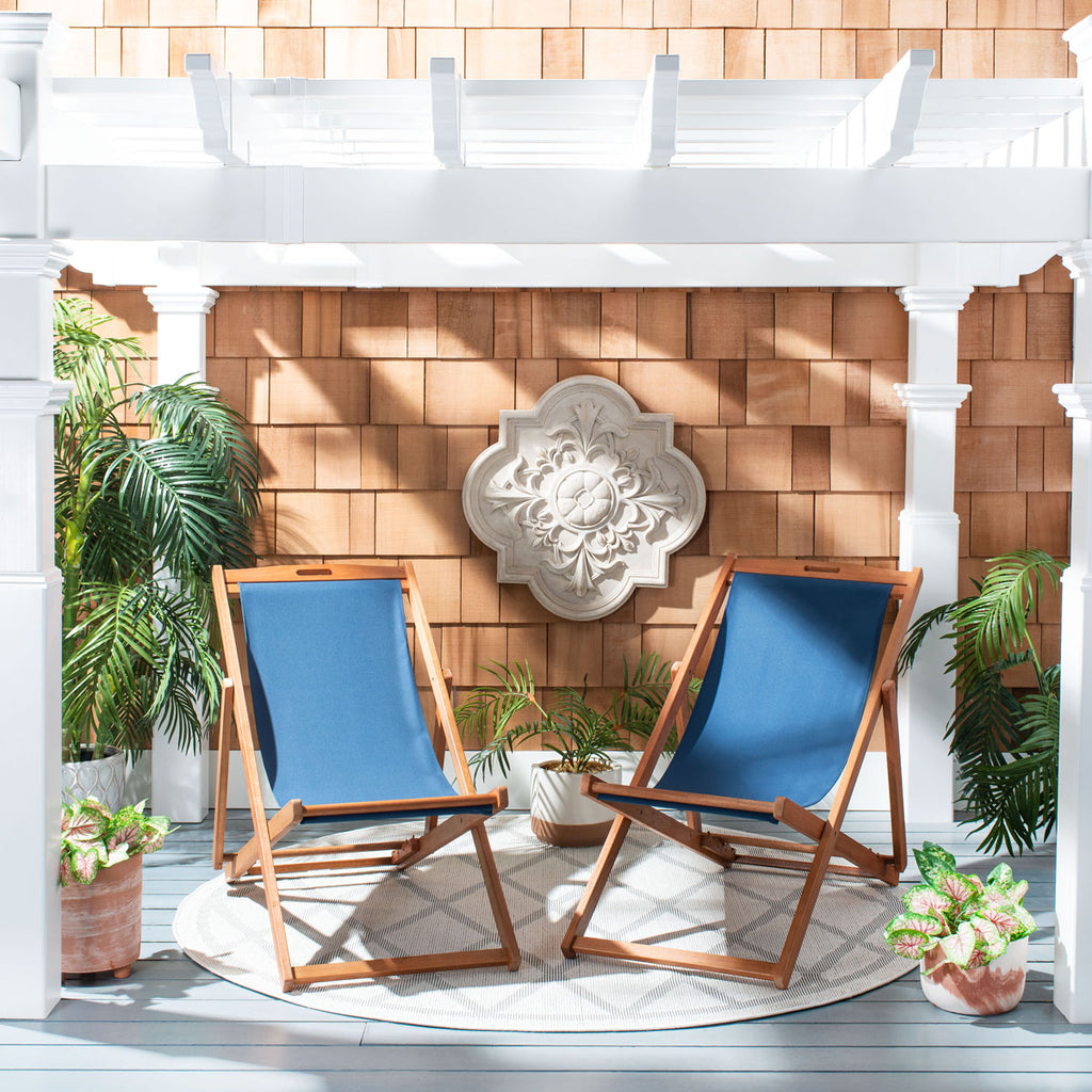 Safavieh Loren Sling Chair - Natural/Navy (Set of 2)