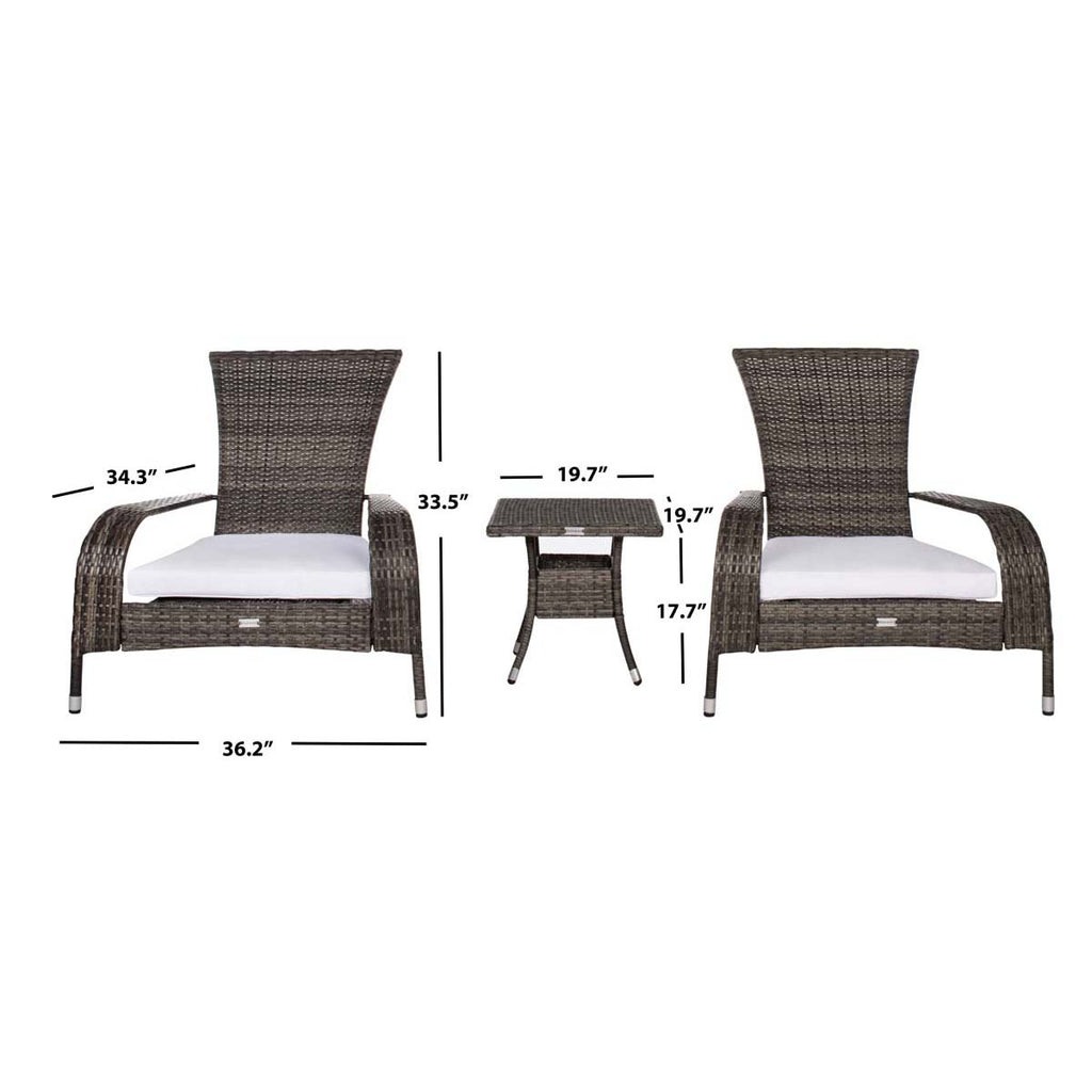 Safavieh Edna 3 Piece Lounge Set - Grey Brown / White