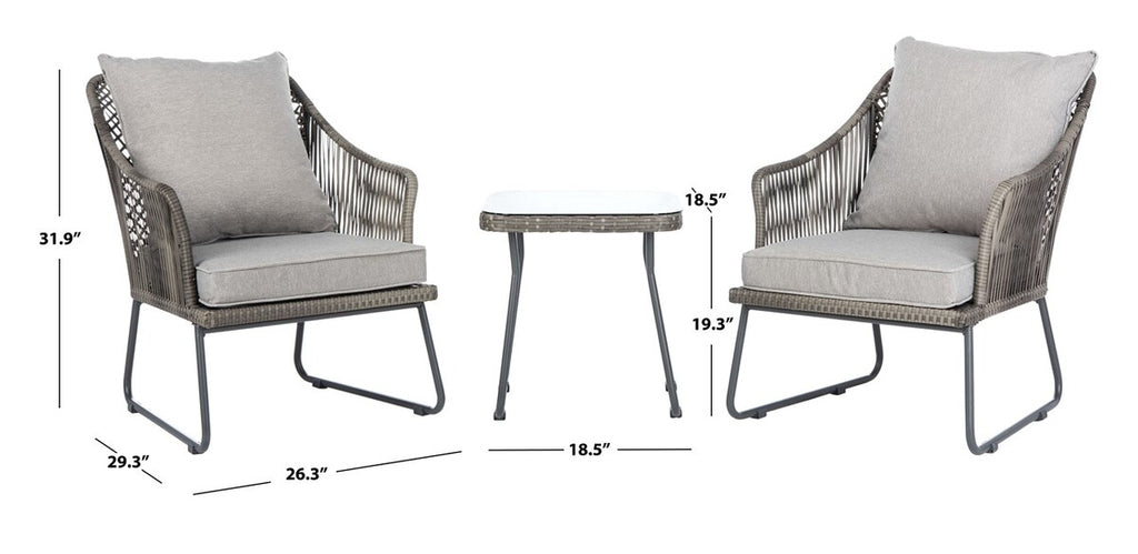 Safavieh Jensen 3Pc Lounge Set - Grey/Grey