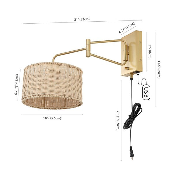 Safavieh Bramley Wall Sconce - Brass/Natural Rattan (Set of 2)