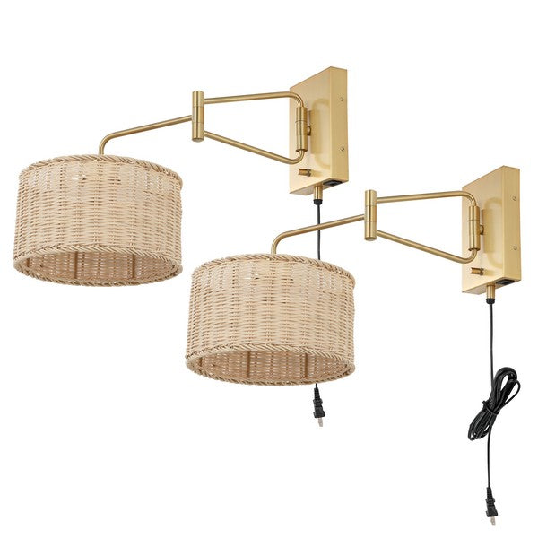 Safavieh Bramley Wall Sconce - Brass/Natural Rattan (Set of 2)