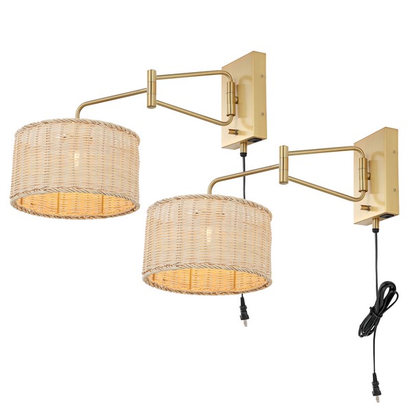 Safavieh Bramley Wall Sconce - Brass/Natural Rattan (Set of 2)