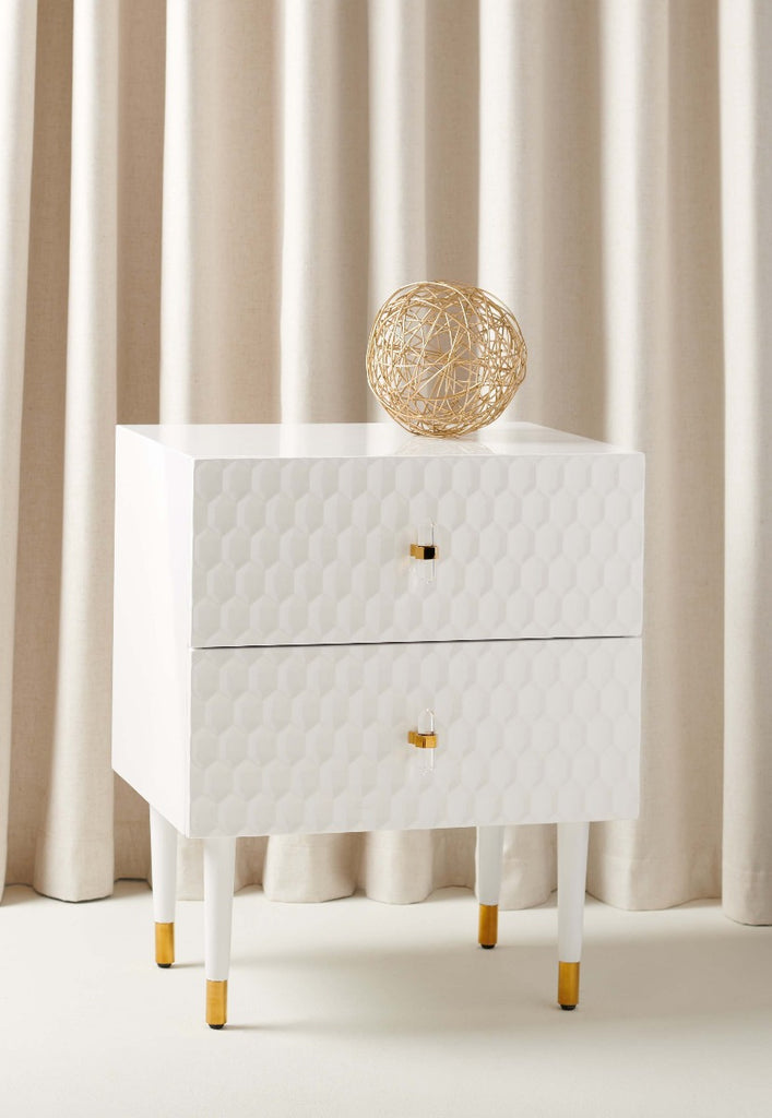 Safavieh Couture Neptune 2 Drawer Side Table - White / Gold